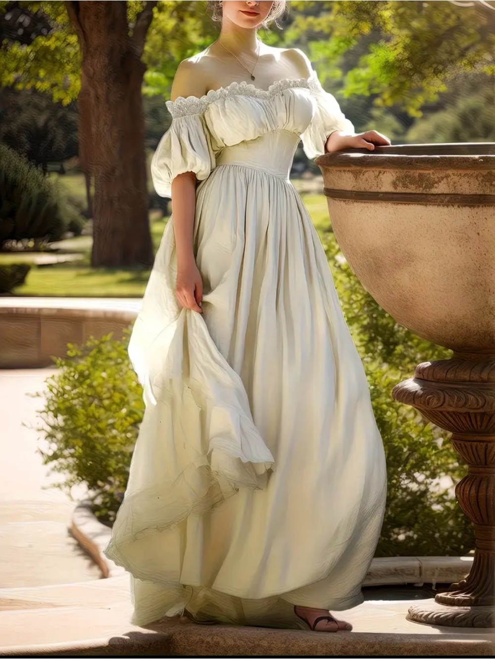 BNWT Off-Shoulder apricot Maxi Dress - Elegant puff sleeves Romantic size M